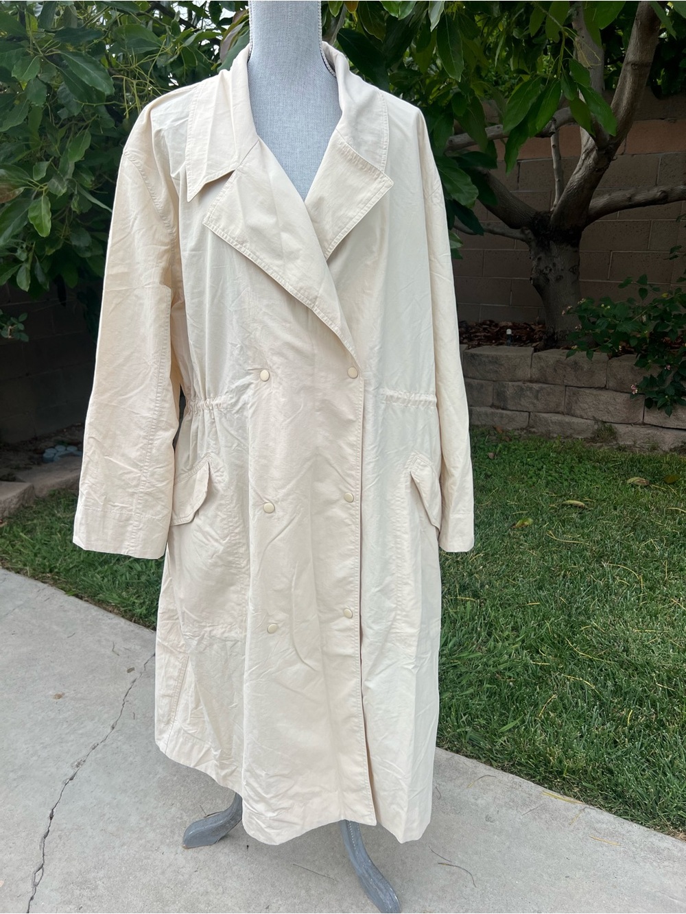 Athleta Luna Trench Cream Double-Breasted Trench Coat